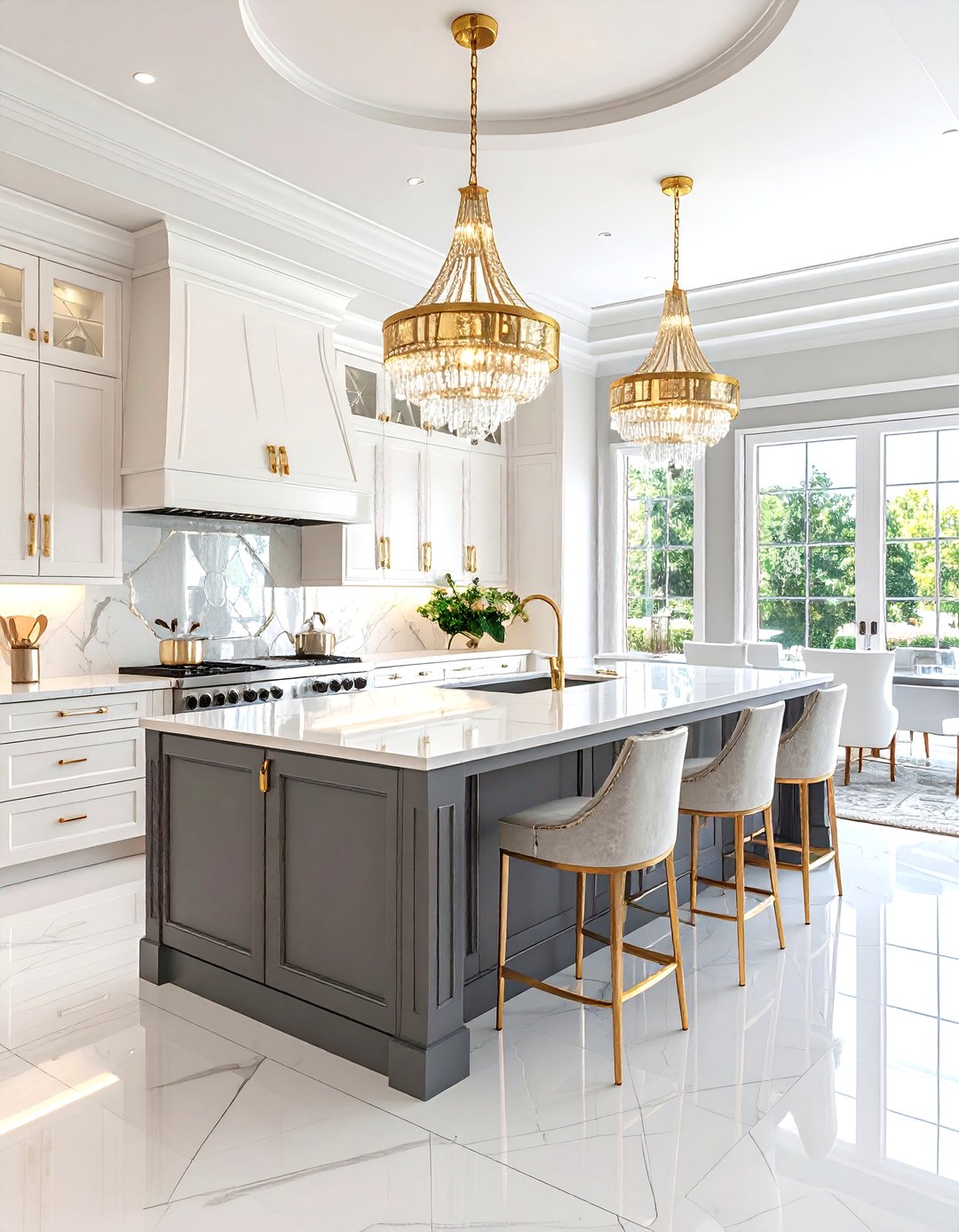 24 White Kitchen Cabinets with Grey Island Ideas for Balance - Too Much ...