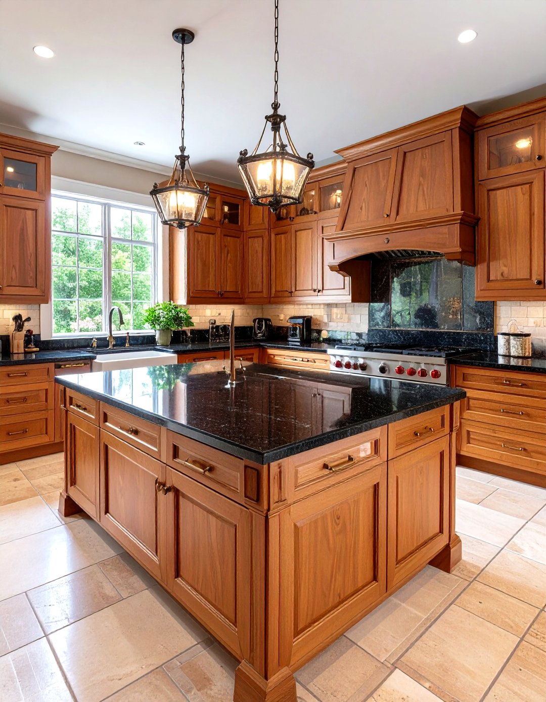 24 Kitchen with Brown Cabinets and Black Countertops Ideas - Too Much Time