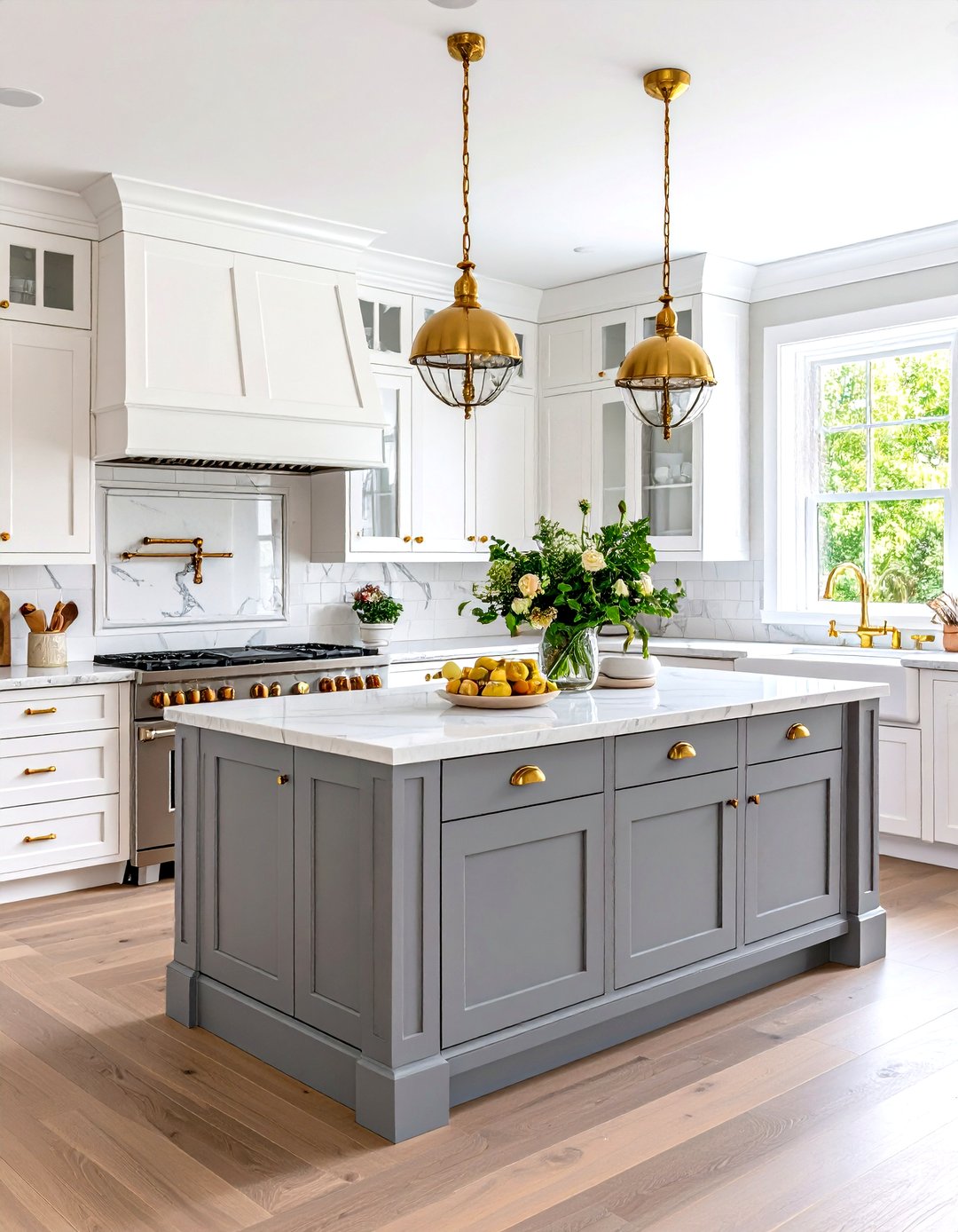 24 White Kitchen Cabinets with Grey Island Ideas for Balance - Too Much ...