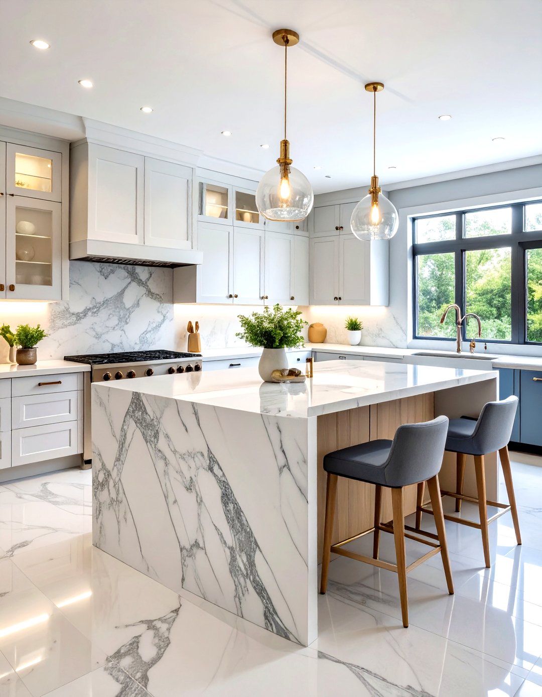 24 Waterfall Kitchen Island Ideas with Extra Seating - Too Much Time