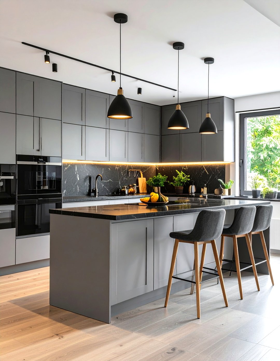 24 Kitchen with Gray Cabinets and Black Countertops Ideas - Too Much Time