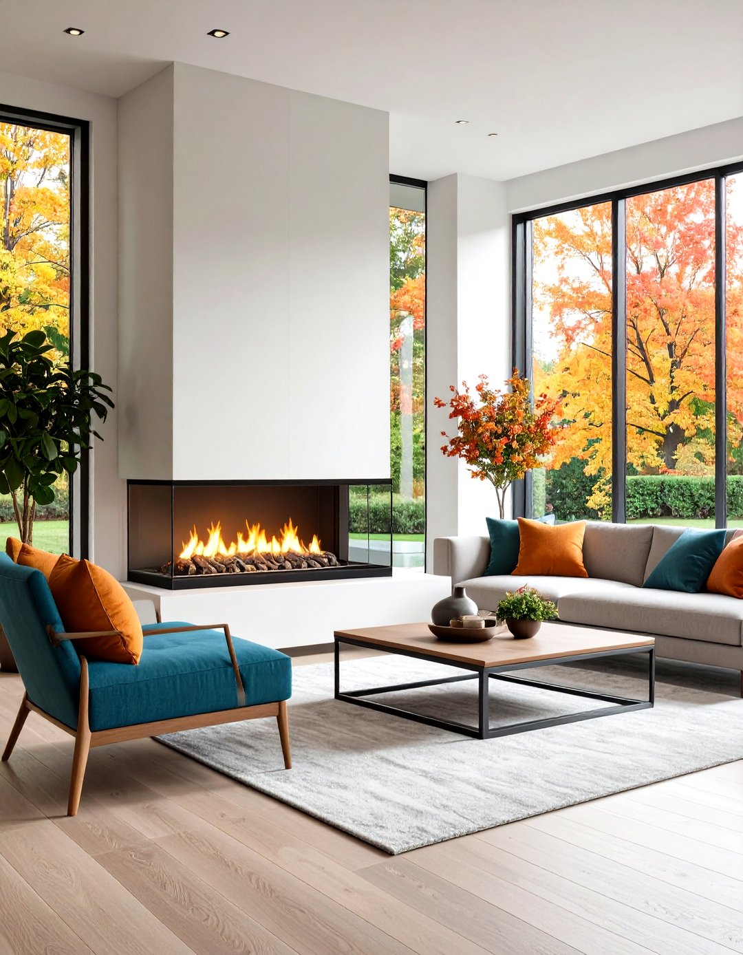 Penthouse Apartment Interior Design With Three Sided Fireplace