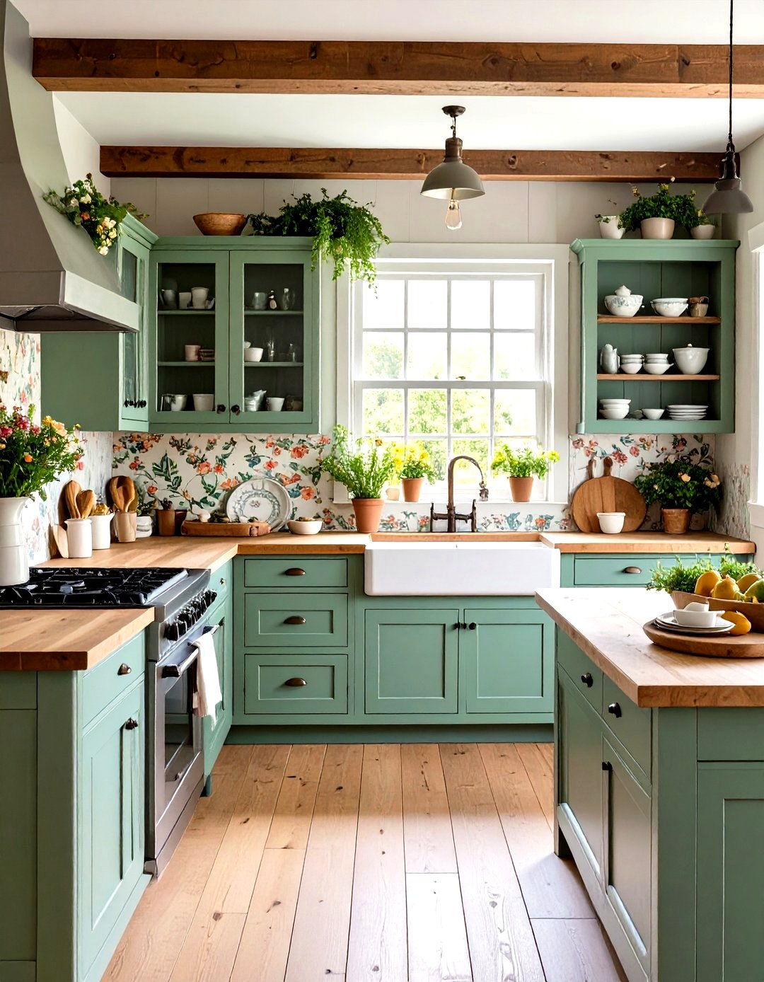24 Sage Green Kitchen Cabinets with Butcher Block Now - Too Much Time