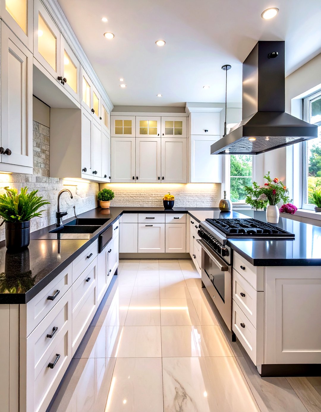24 Kitchen with White Cabinets and Black Countertops Ideas - Too Much Time