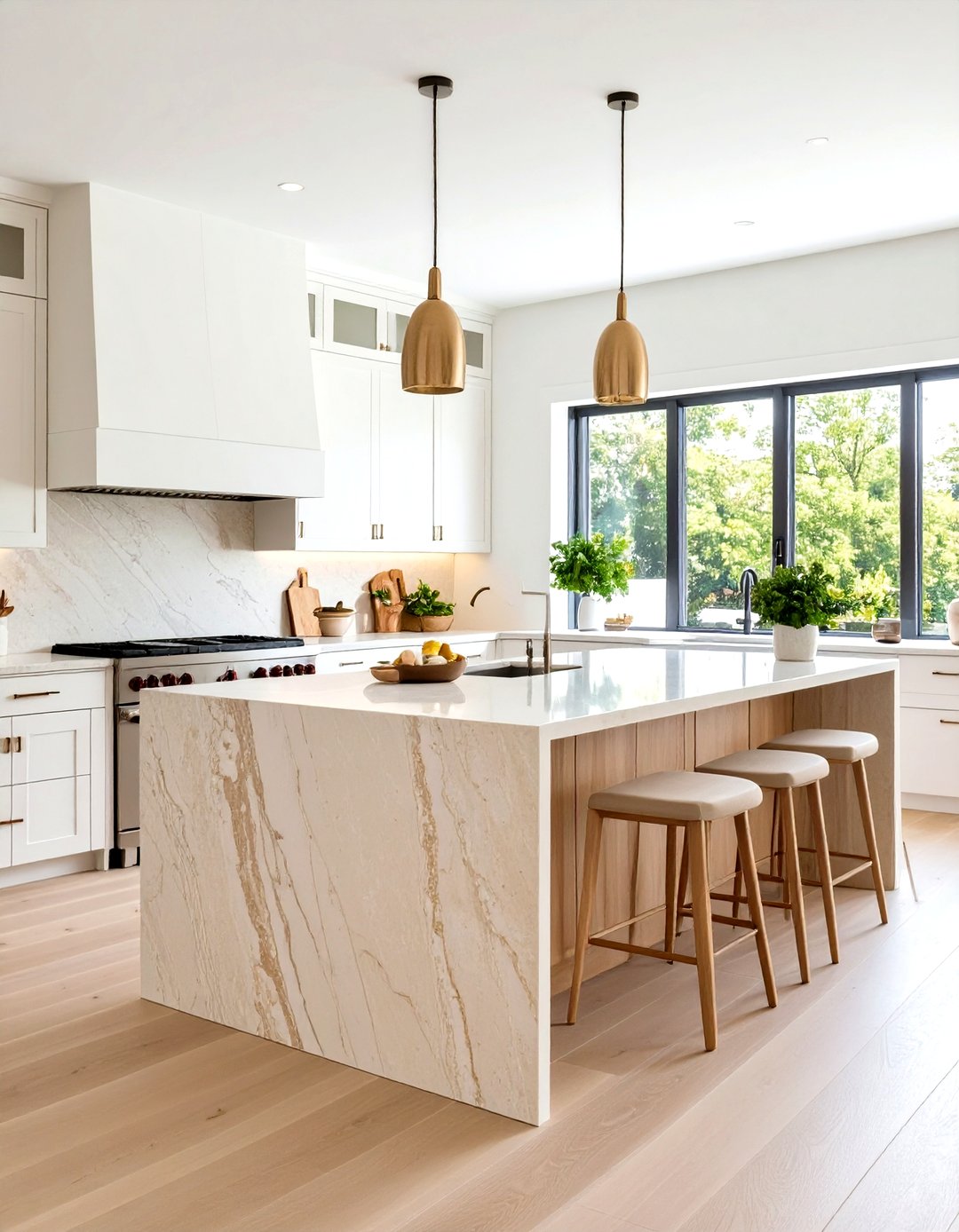 24 Waterfall Kitchen Island Ideas with Extra Seating - Too Much Time