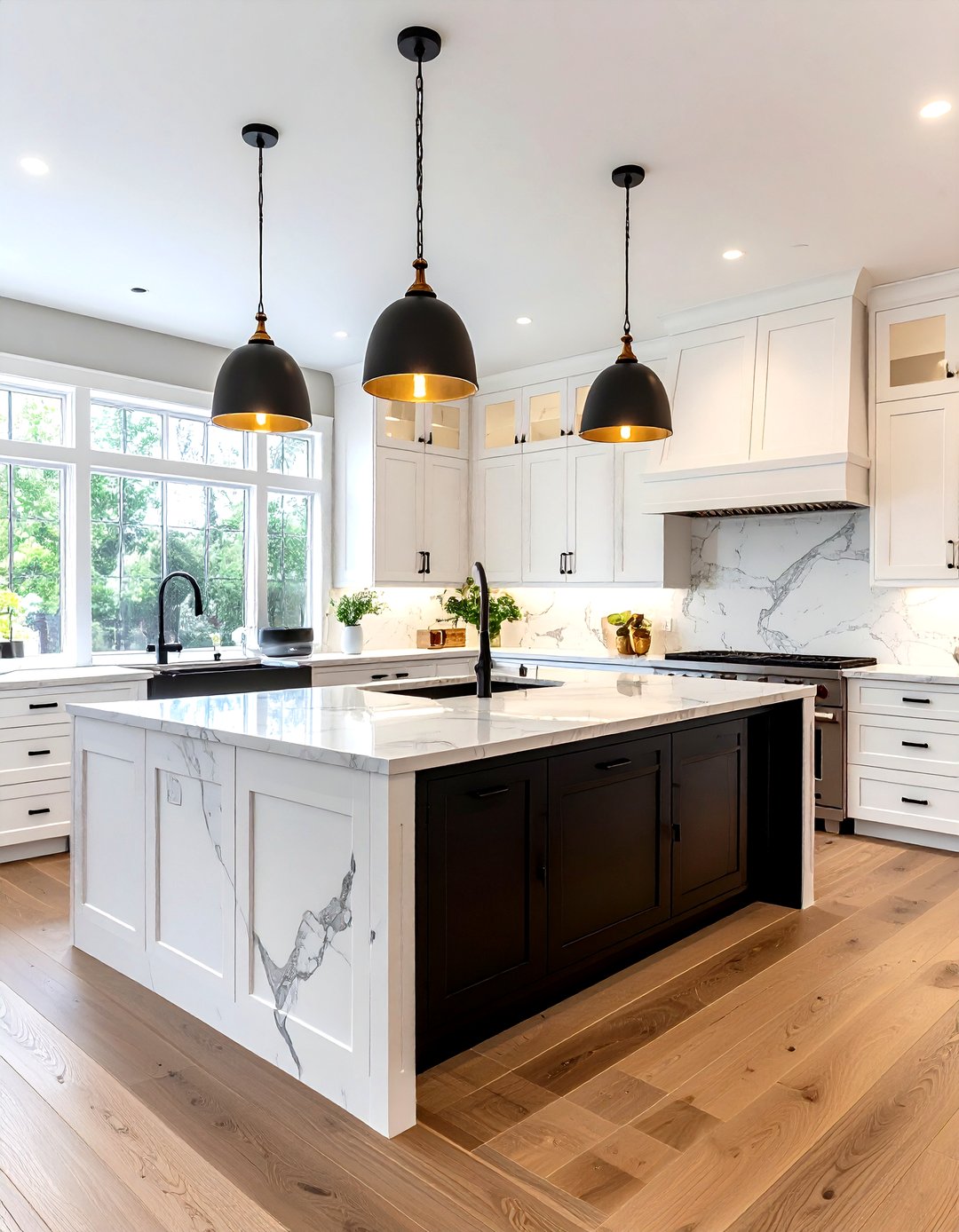 24 White Kitchen Ideas with Black Island for Style - Too Much Time