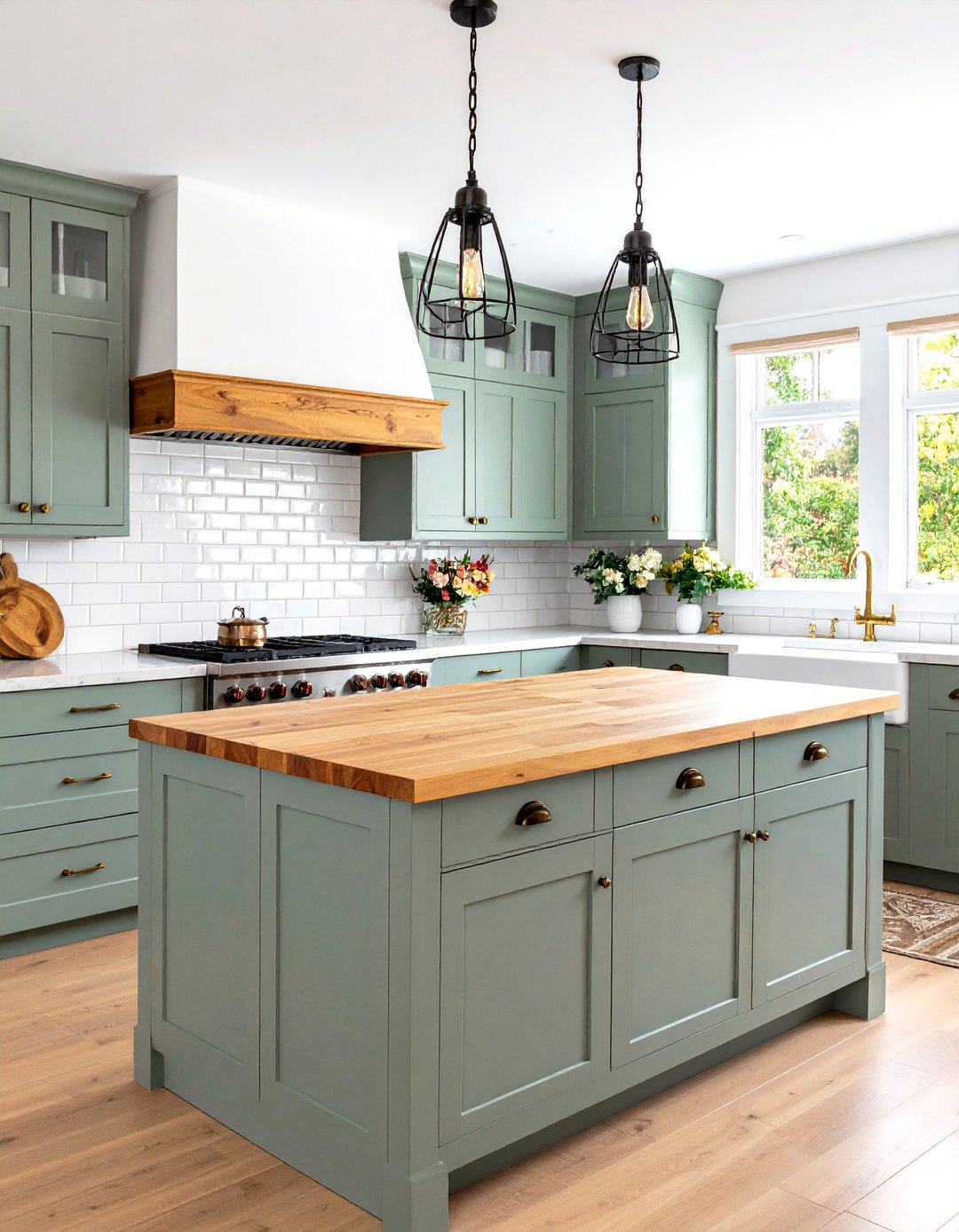 24 Sage Green Kitchen Cabinets with Butcher Block Now - Too Much Time