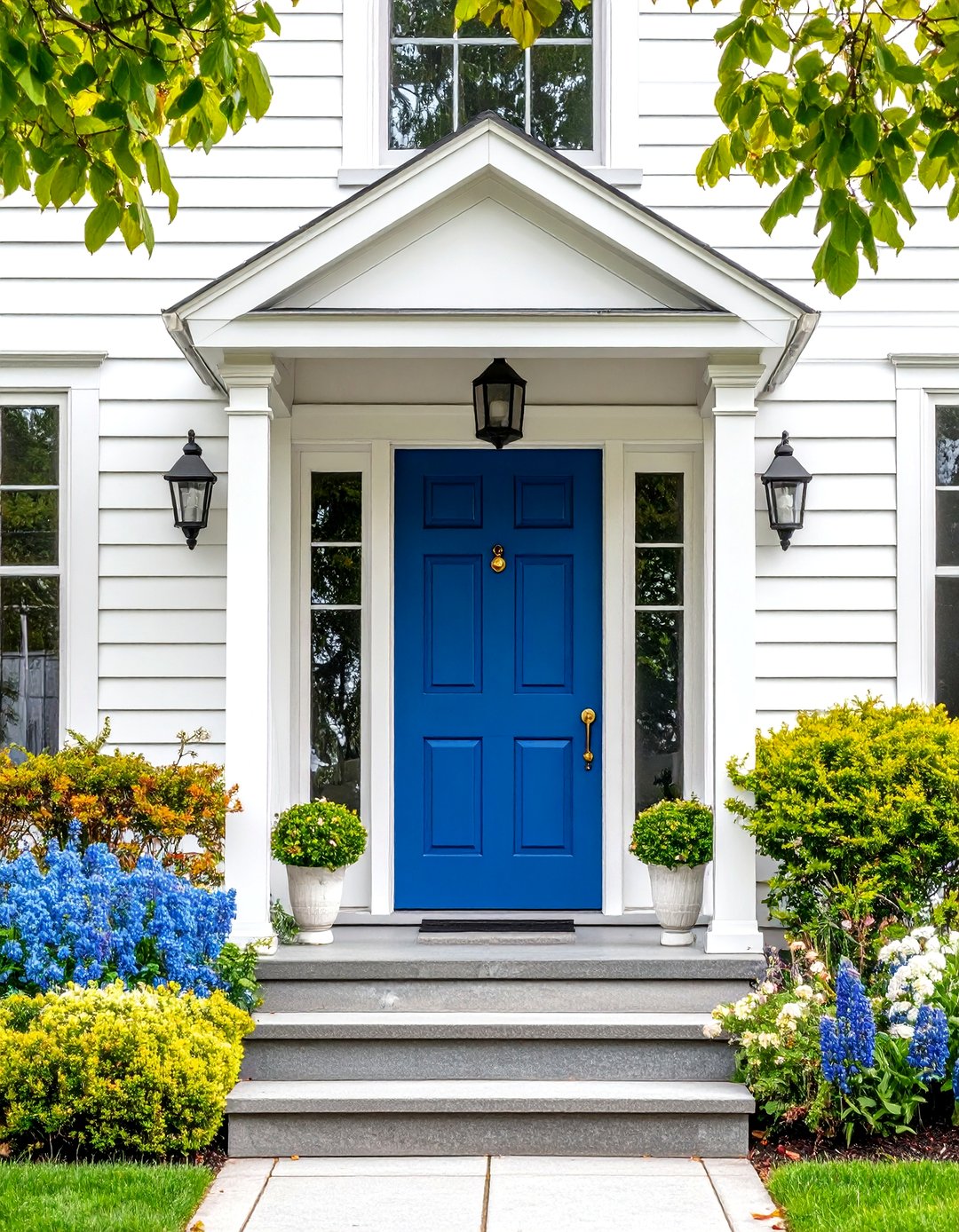 24 Grey House with Blue Door Ideas Offer Curb Appeal - Too Much Time