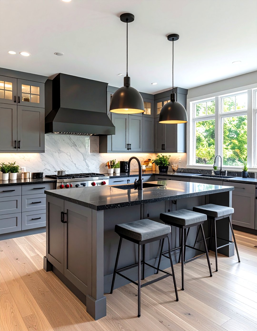 24 Kitchen with Gray Cabinets and Black Countertops Ideas - Too Much Time