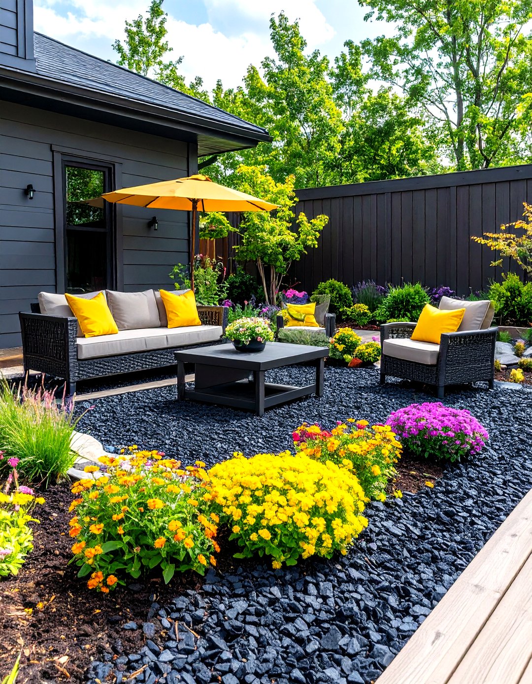 Image showcasing 24 Black Mulch Landscaping Ideas for Big Curb Appeal - Too Much Time