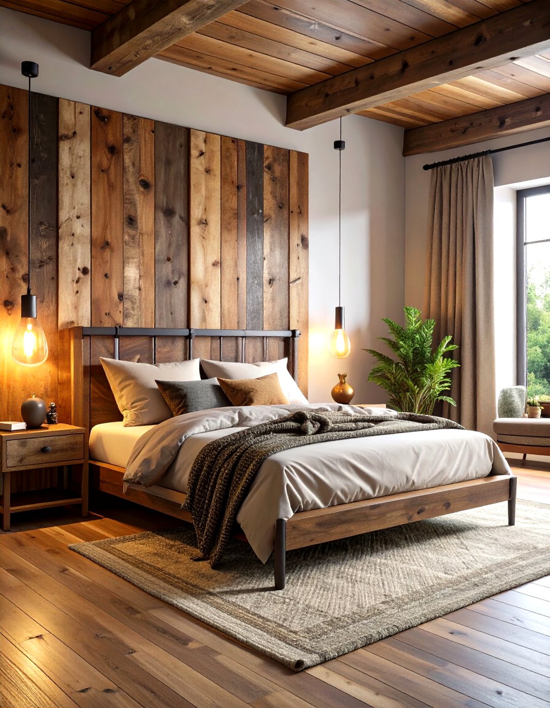Reclaimed Wood Headboard For Industrial Apartments