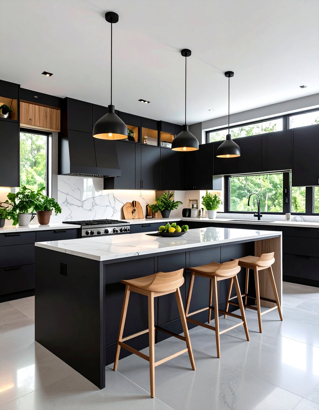24 Black Kitchen Cabinets with White Countertops Ideas - Too Much Time