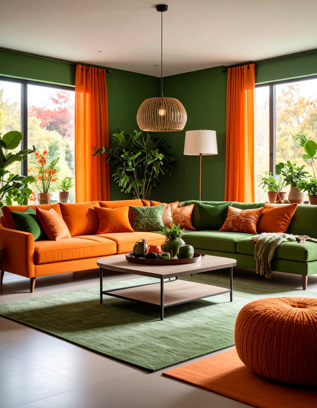 24 Green and Orange Living Room Ideas for Bold Impact - Too Much Time
