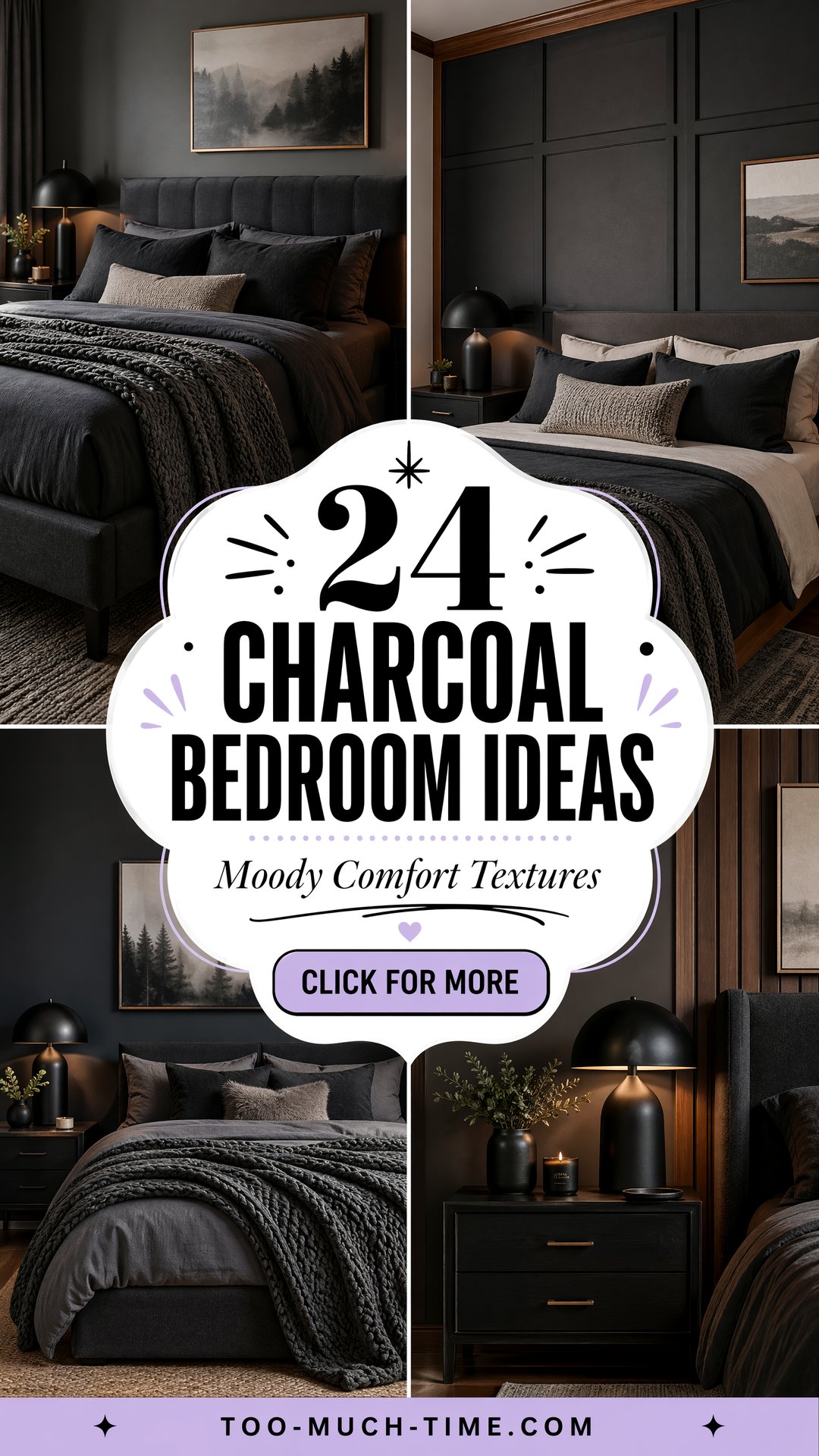 24 Charcoal Bedroom Ideas for Moody Comfort and Texture - Too Much Time