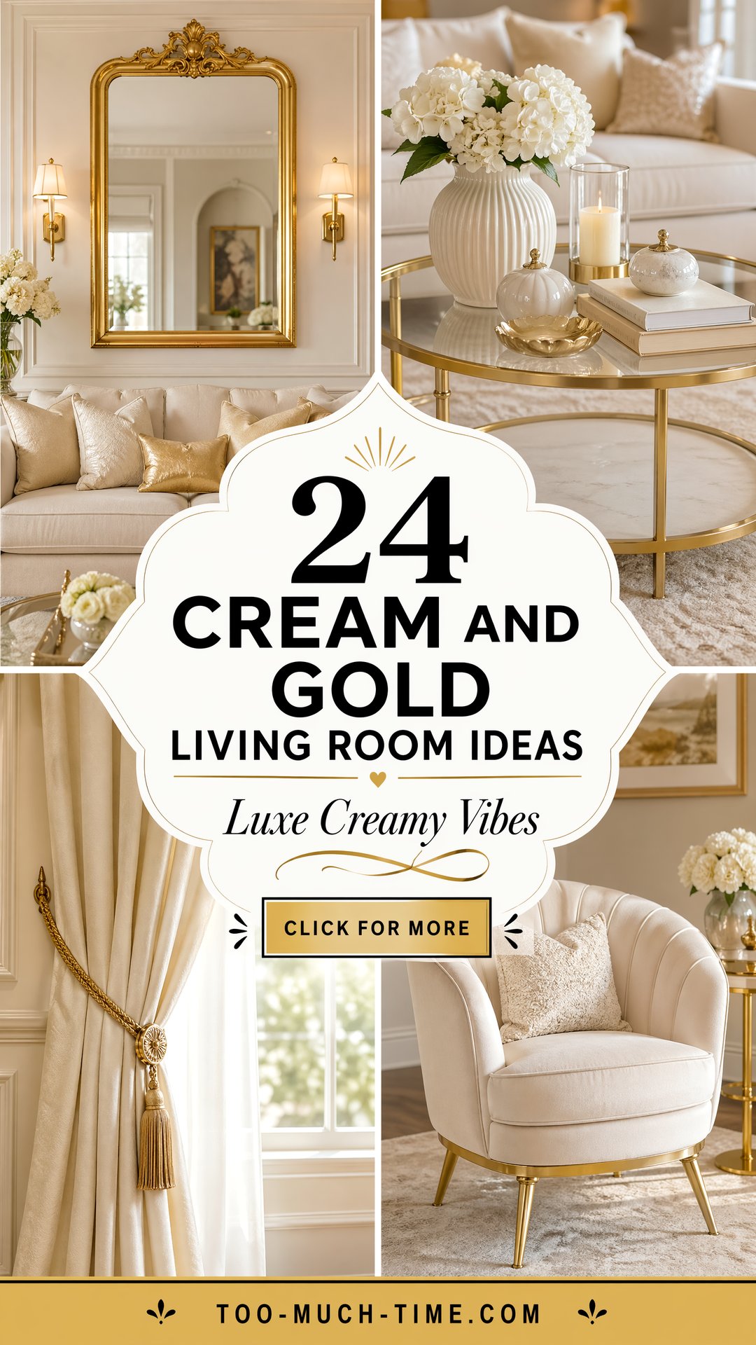 24 Cream and Gold Living Room Ideas for a Luxe Space - Too Much Time