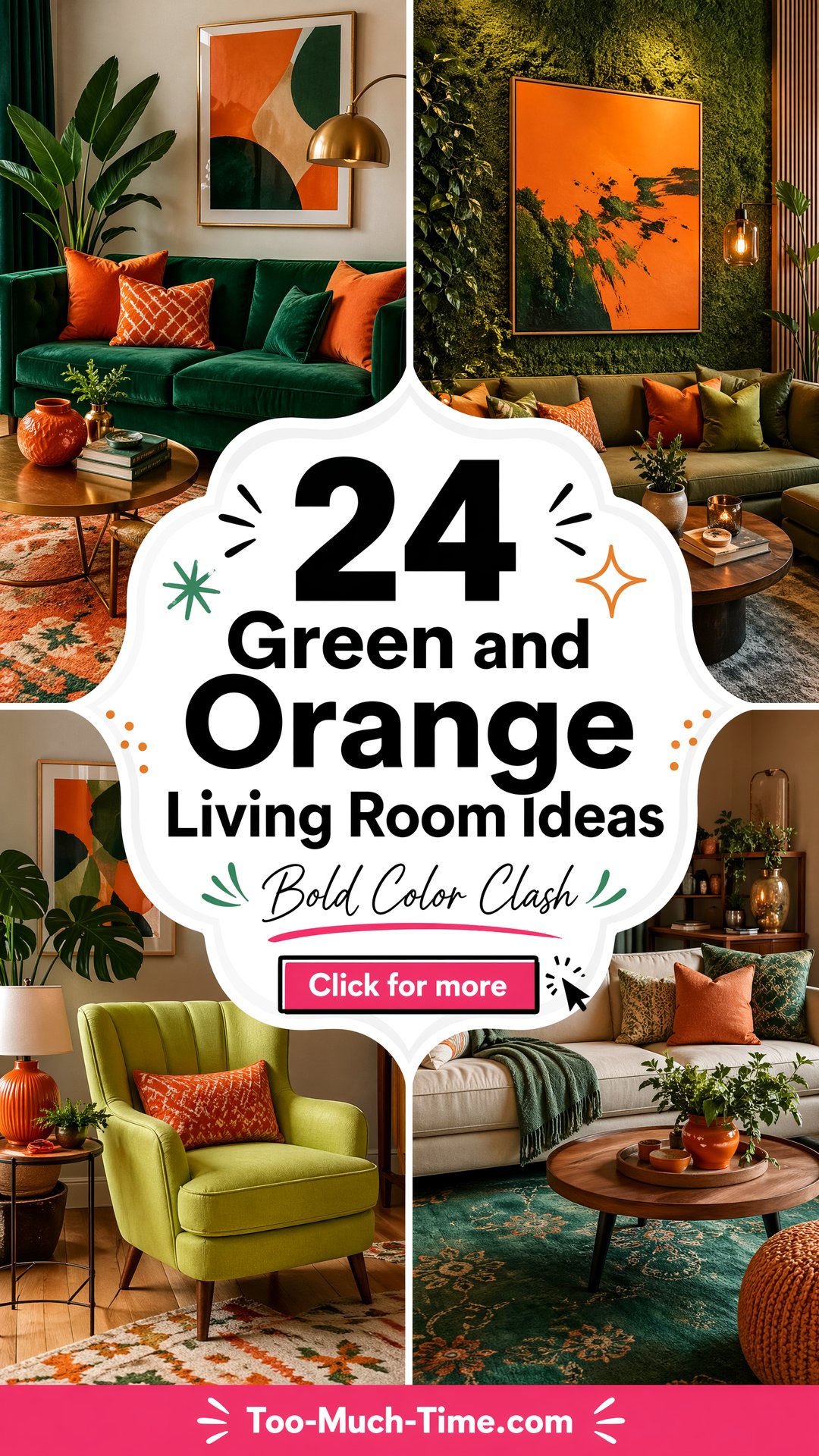 24 Green and Orange Living Room Ideas for Bold Impact - Too Much Time