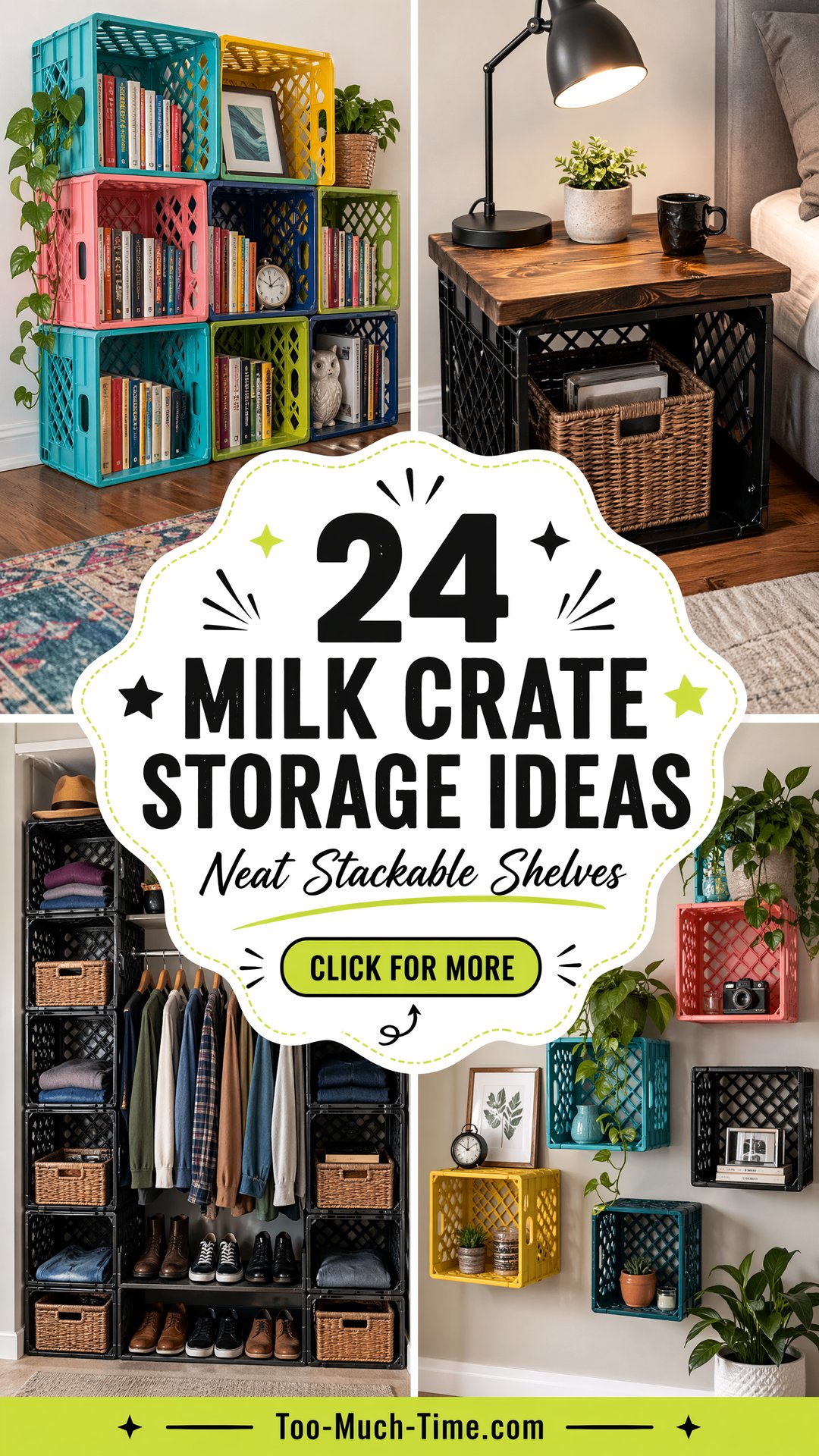 24 Milk Crate Storage Ideas for Neat, Stackable Shelves - Too Much Time